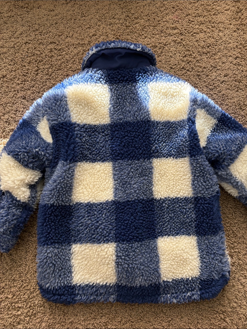ZARA Blue & White Check Sherpa Puffer Jacket - Picture 5 of 5